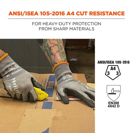 Proflex By Ergodyne Nitrile Coated CR Gloves 7043, ANSI A4, Gray, Size M, 12 Pairs/PK 7043-12PR